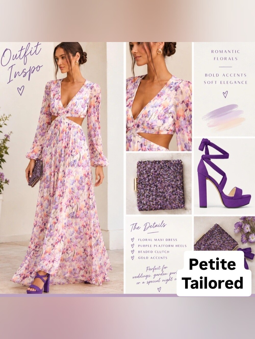 Lulu's Lavender Floral Cutout Maxi Dress TAILORD PETITE MEDIUM